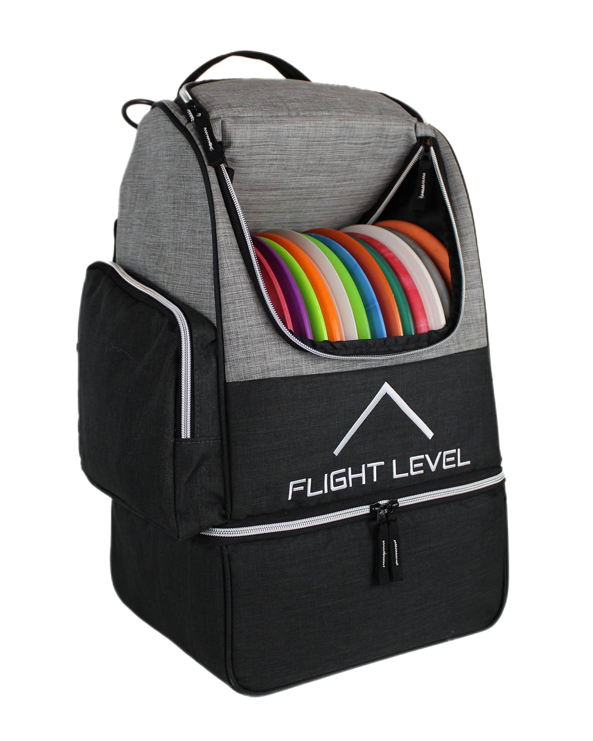 Flight Level Disc Golf Backpack with two zippered storage compartments