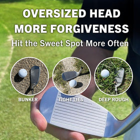 FLIT BOX Dumpling Wedge wide-grooved sole glides through turf on mis-hits.