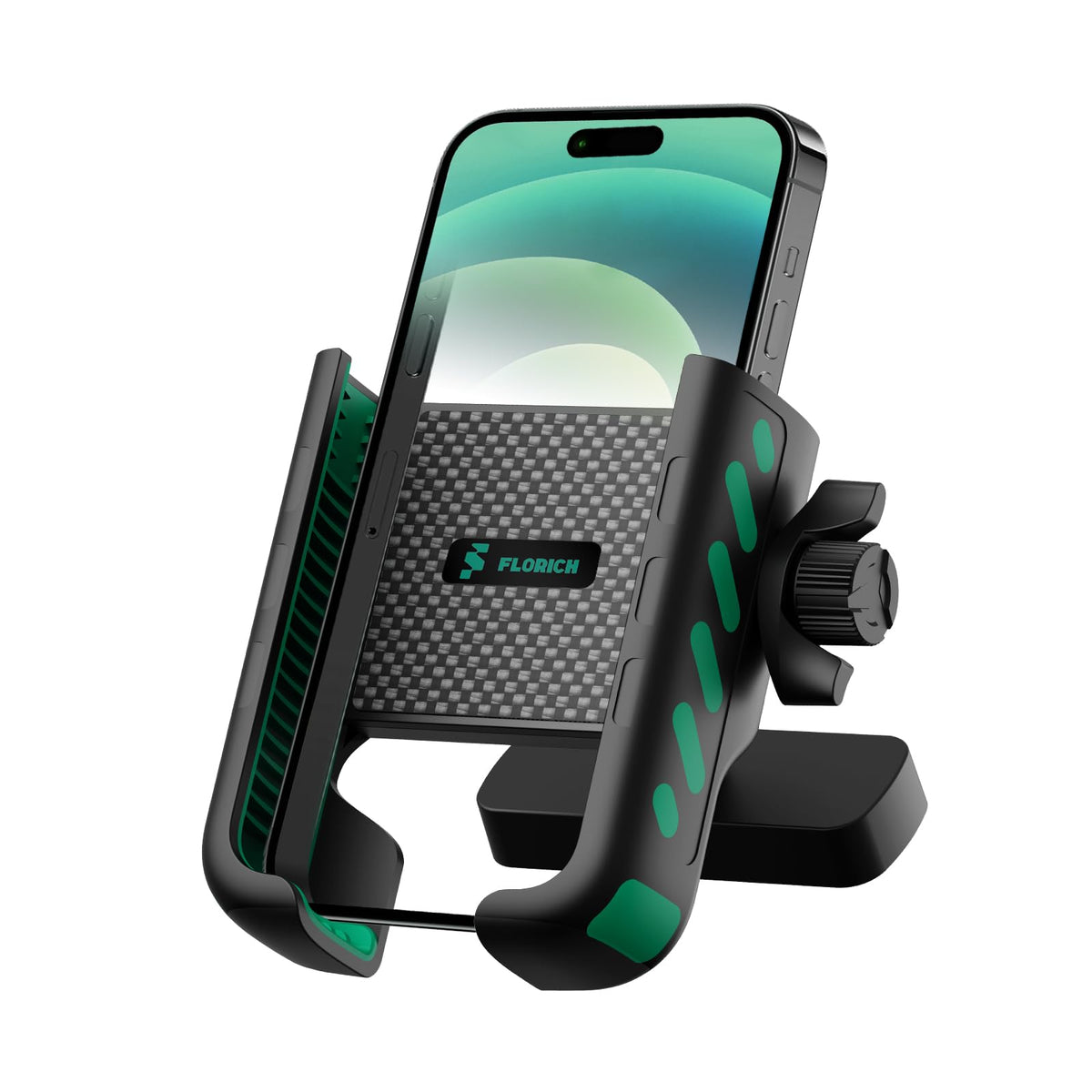 FLORICH golf cart phone holder mounted on a metal rail provides secure stability.