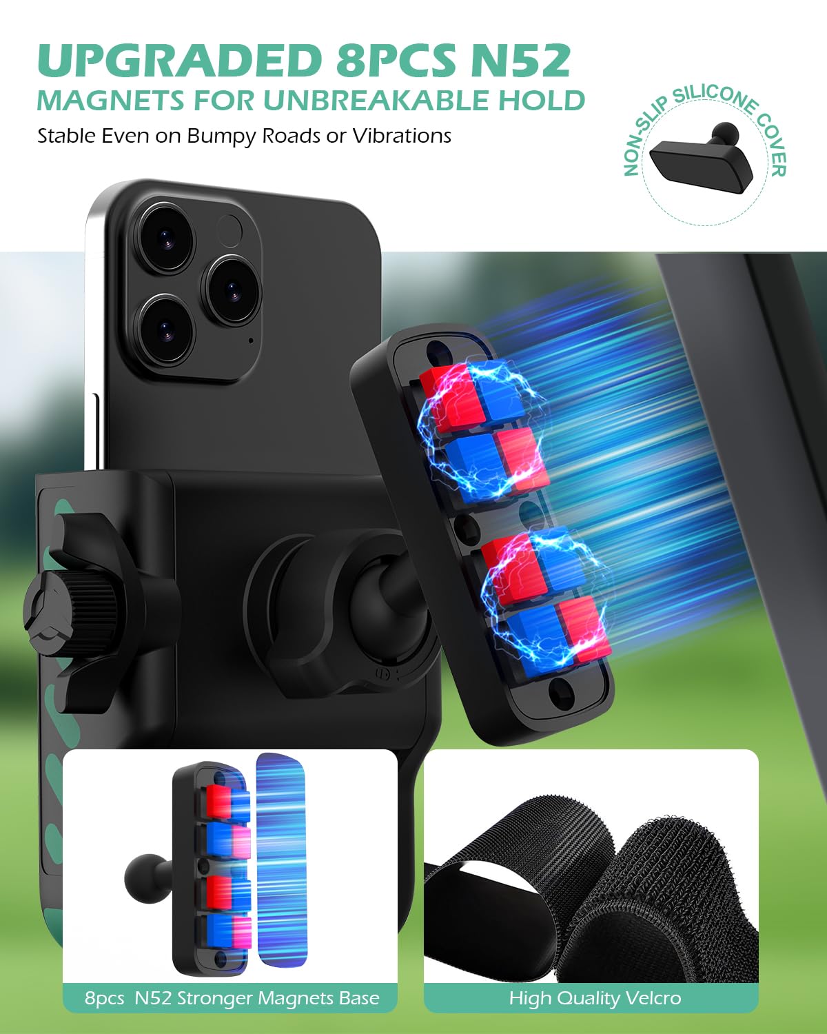 FLORICH mount with 8x N52 magnets securing devices on golf cart frame