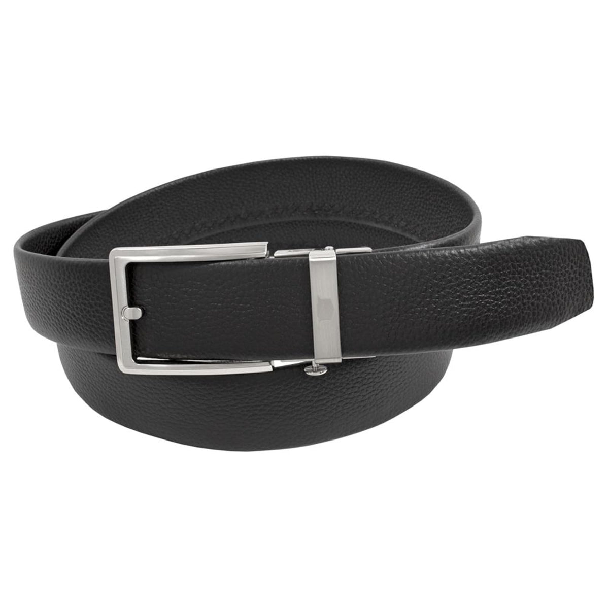 Florsheim 34mm hemstitched leather track belt offers easy adjustability for a perfect fit.