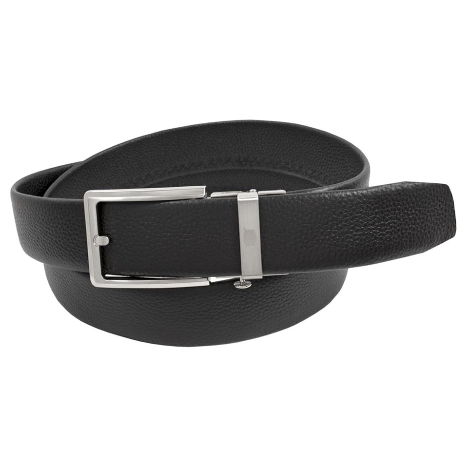 Florsheim 34mm hemstitched leather track belt offers easy adjustability for a perfect fit.