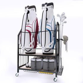 FLYJOE golf bag organizer with two bags and clubs holder for garage storage