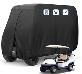 FLYMEI 2-seat golf cart cover front view protects against sun and rain.