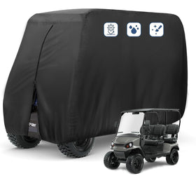 FLYMEI 4-Person Golf Cart Cover front view protects from sun and rain.