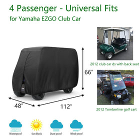 FLYMEI 4-Person Golf Cart Cover side view keeps dust off during storage.
