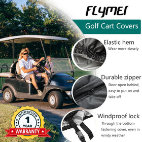 FLYMEI 4-Person Golf Cart Cover waterproof fabric blocks moisture.