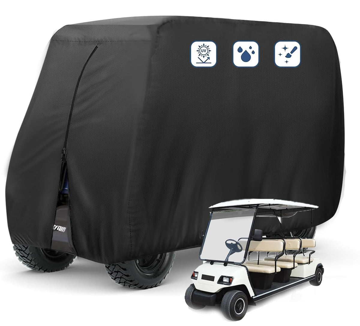 FLYMEI 6-passenger front view cover protects from sun and rain while parked.