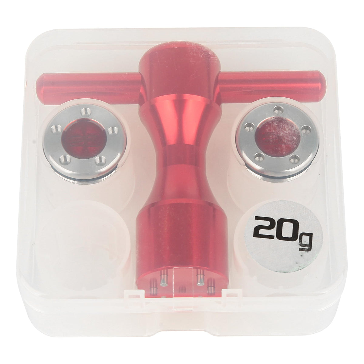 FoFoFo Weight set components neatly arranged for easy replacement on the green