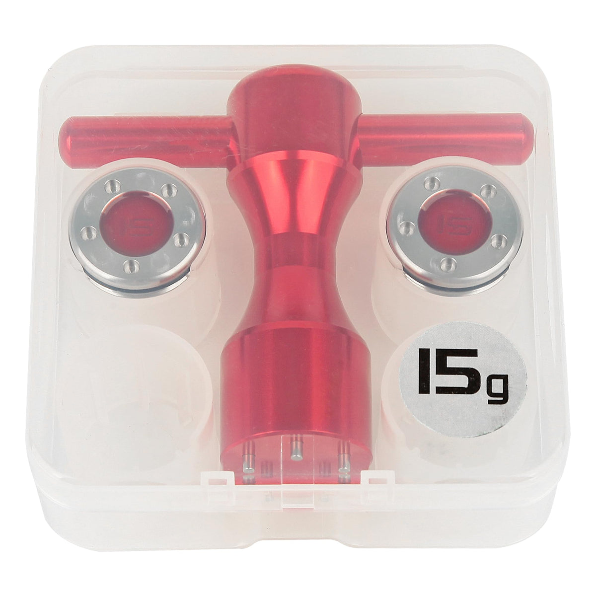 FoFoFo red case keeps weights organized and portable.
