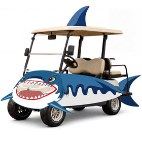 Foilswirl shark head on golf cart boosts seaside vibe for events