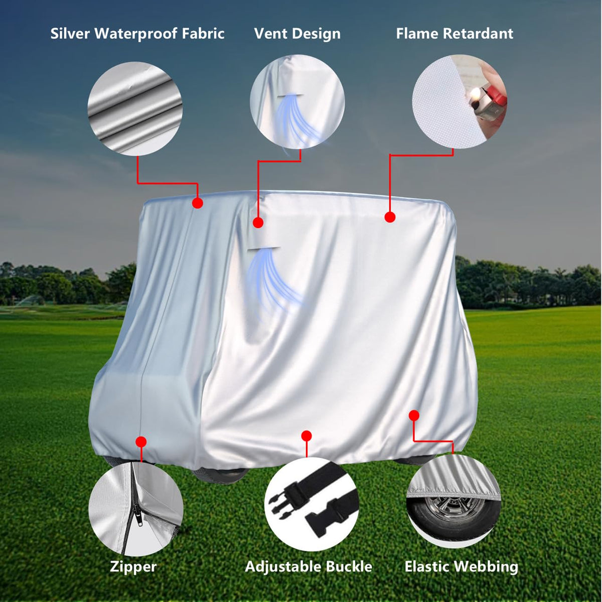FOLU golf cover provides all-weather protection from sun, rain, frost, and dust.