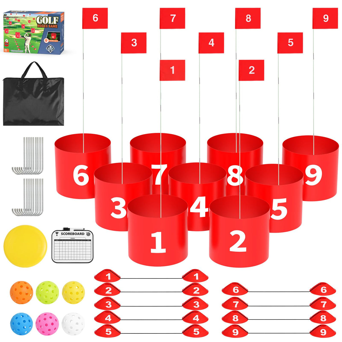 FOOING golf game-9 hole set backyard setup for easy family practice and play.