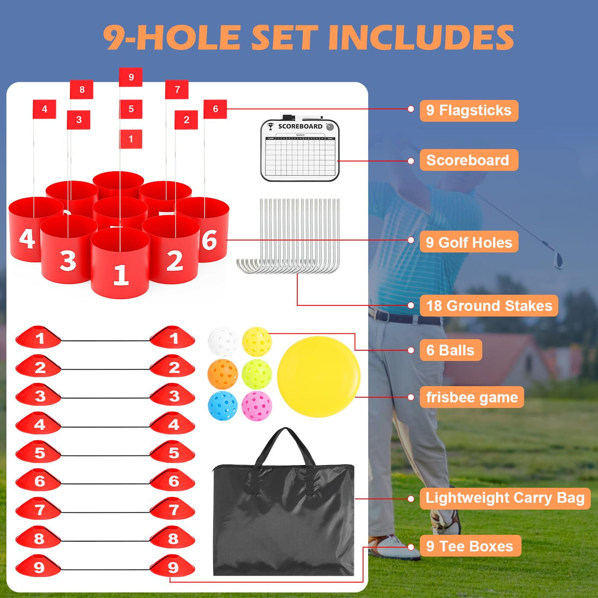 FOOING golf game-9 hole set park-friendly design for portable recreation.