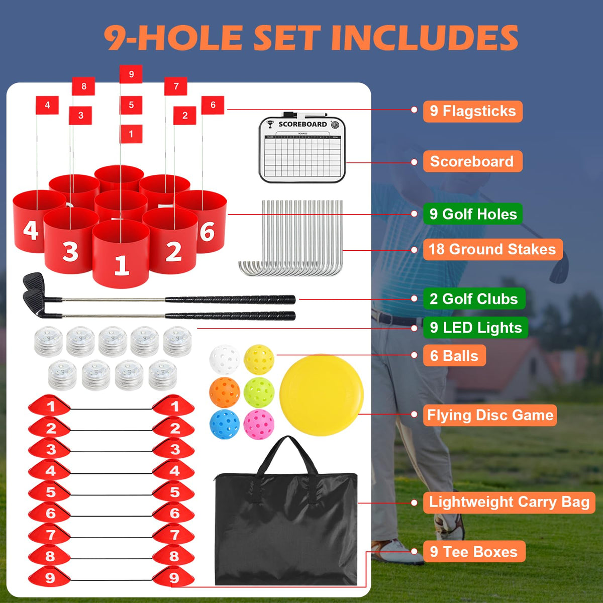 FOOING Storage bag makes transporting the full set easy for trips.