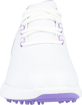 FootJoy FJ Fuel junior golf shoe, purple accent close-up, showcasing cushioned outsole comfort.