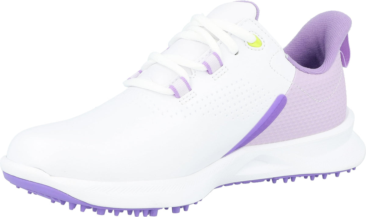 FootJoy FJ Fuel junior golf shoe waterproof material, toe area close-up, ready for wet fairways.