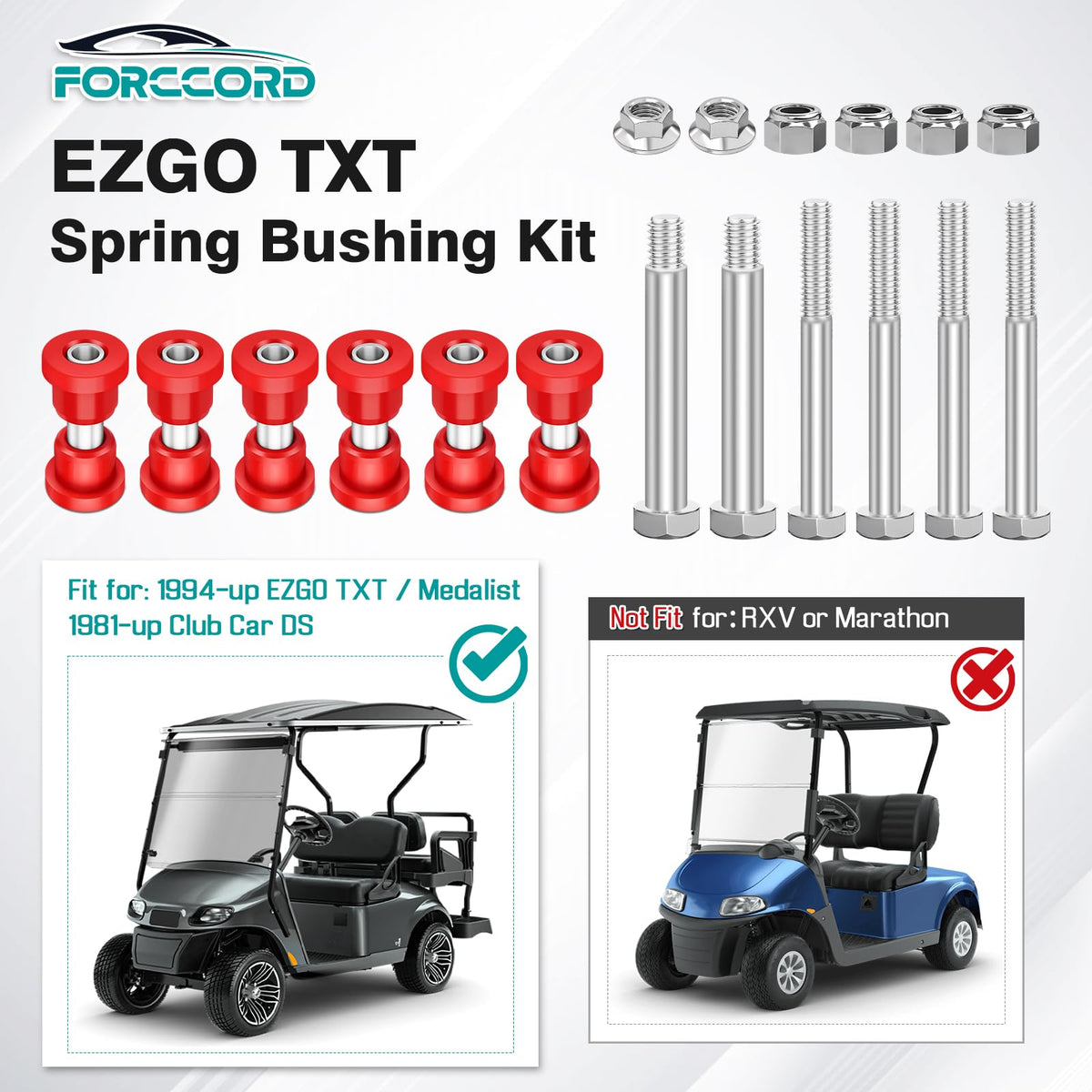 Forccord EZGO TXT bushings and sleeves showcase the robust one-piece sleeve design.