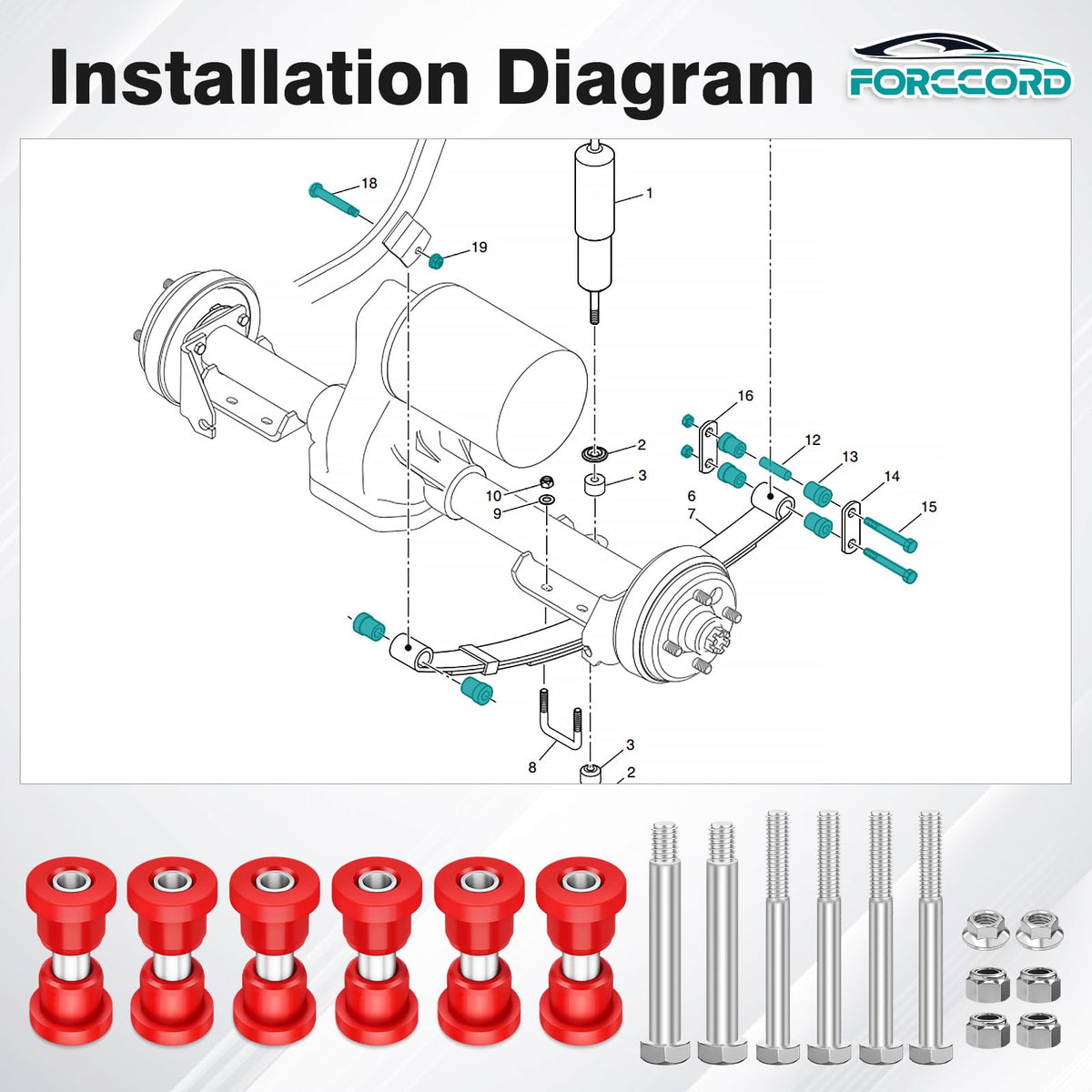 Forccord EZGO TXT kit installed on a golf cart rear leaf spring.