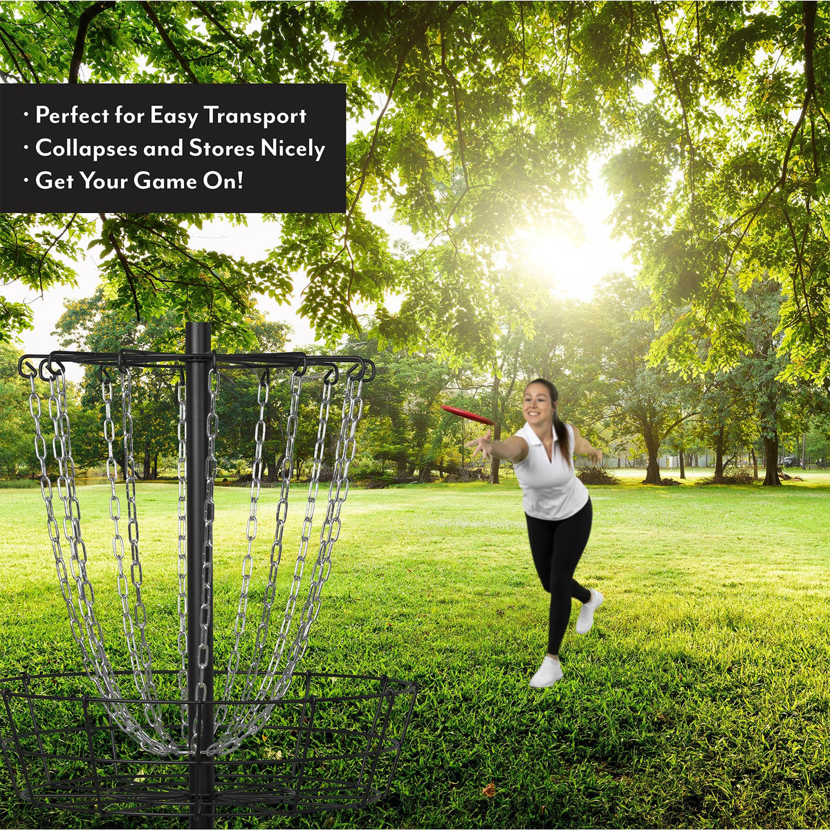 VORTExX disc golf basket in durable steel with powder coating for weather resistance.