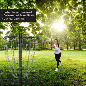 VORTExX disc golf basket in durable steel with powder coating for weather resistance.