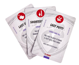 Fore! Money On-Course durable-outdoor cards withstand weather and wear.