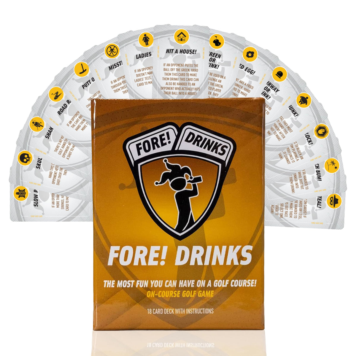 Fore! Drinks On Course deck fits in your golf bag for on-course play