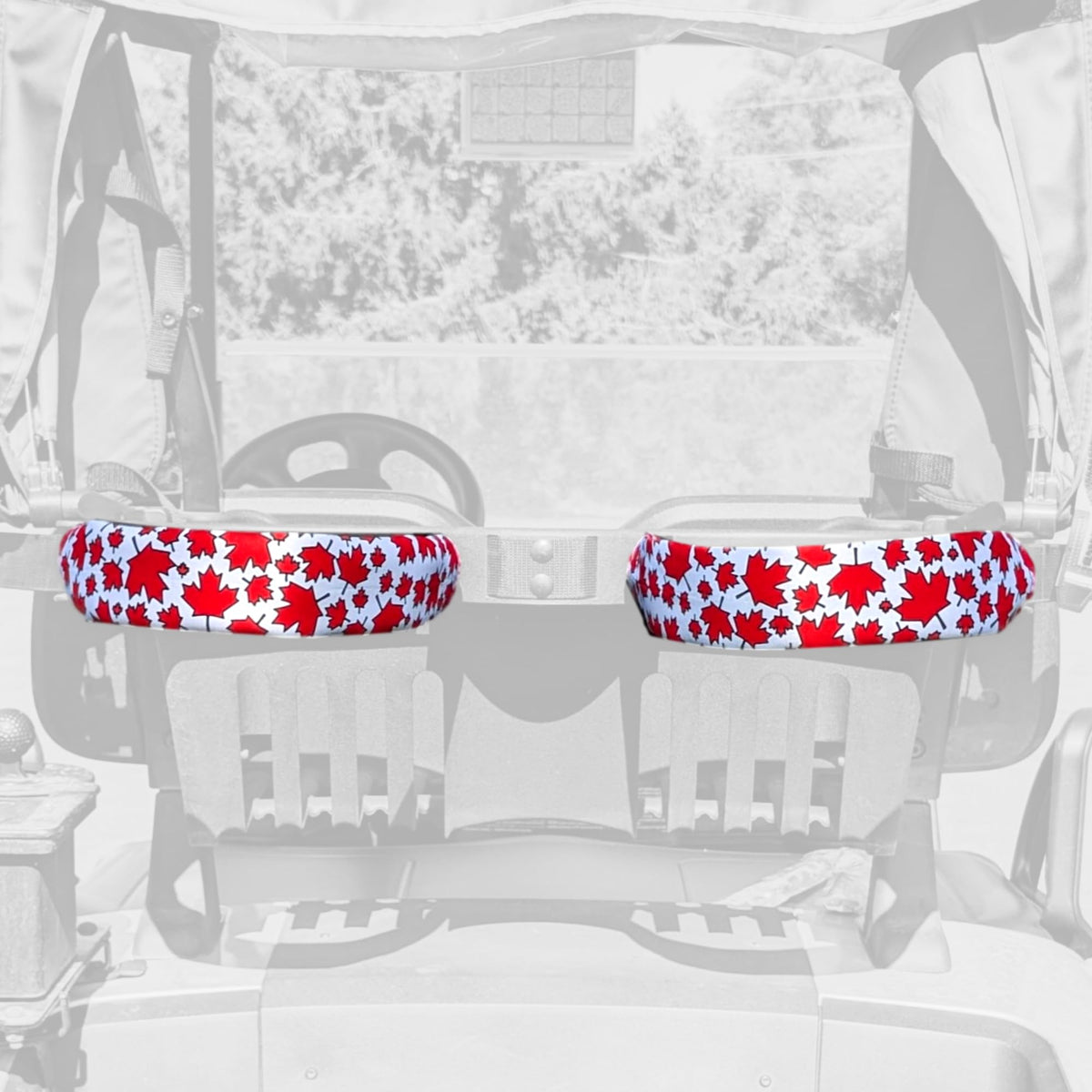 Foretra Canada maple leaves pattern sleeve on golf cart strap protects against friction and scuffs.