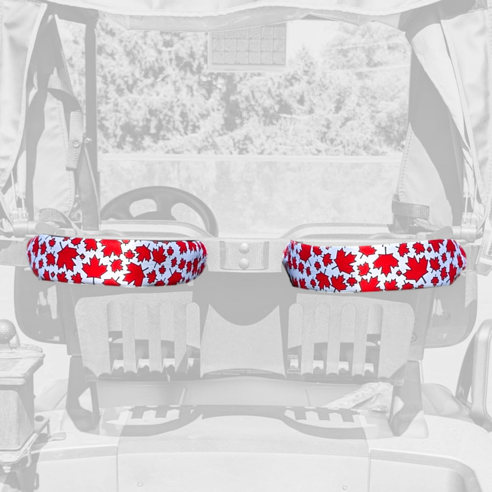 Foretra Canada maple leaves pattern sleeve on golf cart strap protects against friction and scuffs.
