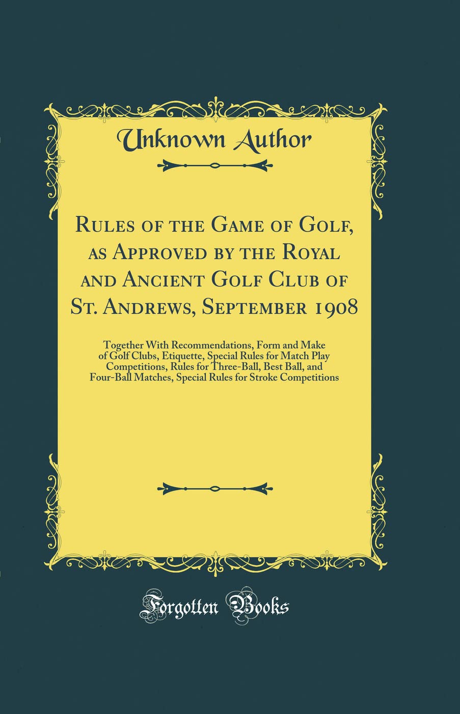Forgotten Books golf rules 1908 cover—historic reference for collectors and golf history enthusiasts.