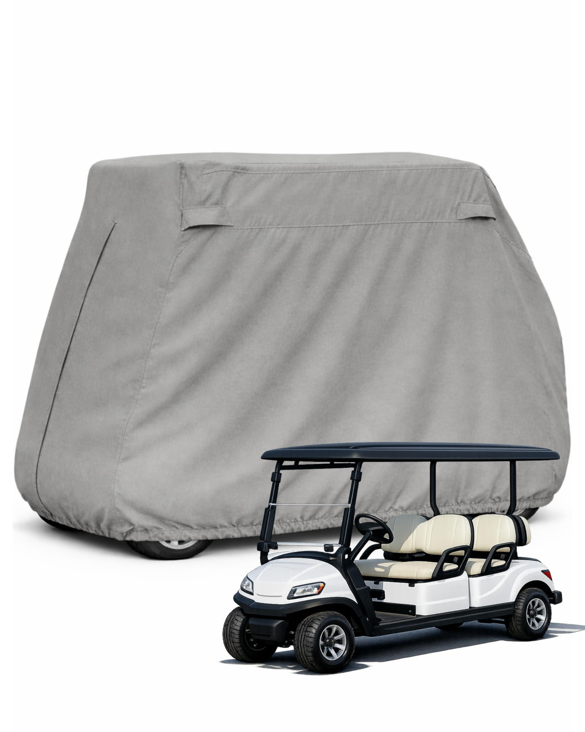 Formosa Covers Deluxe golf cart cover side view showing weather protection.