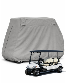 Formosa Covers Deluxe golf cart cover side view showing weather protection.