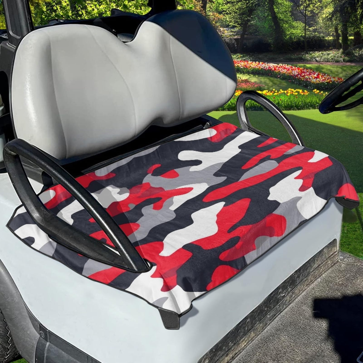 Foruidea camouflage red golf cart seat cover with universal fit and style.