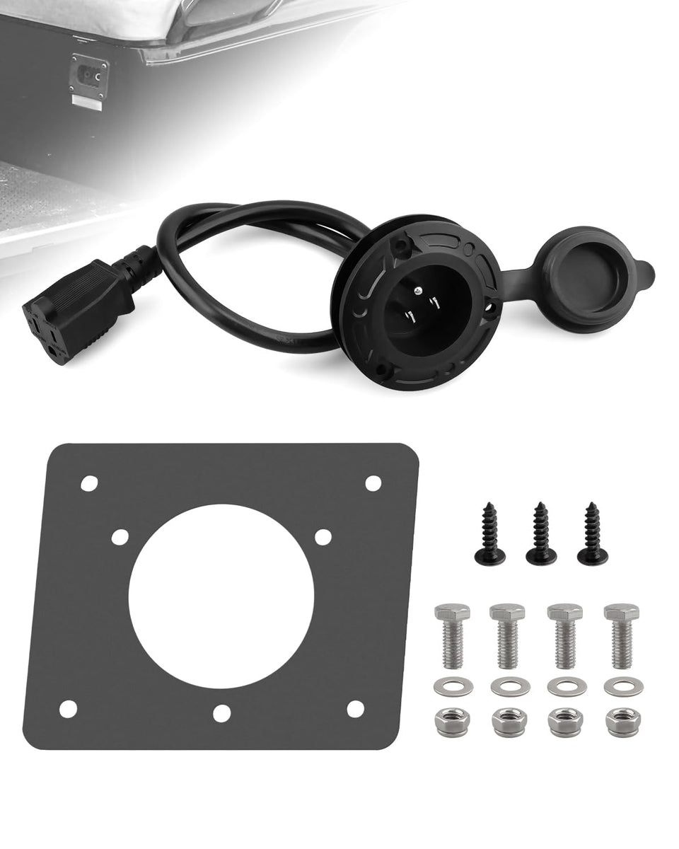 Fozipamy charger port cover adapter with 120V plug displaying a secure fit for EZGO ports