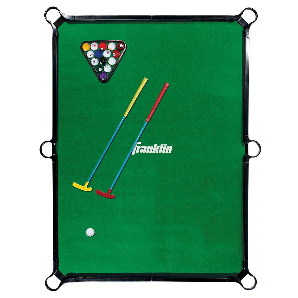 Franklin Sports Billiards Golf setup in a living room for quick family fun.