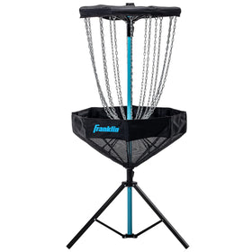 Franklin Sports disc golf basket elite target on grass for backyard practice