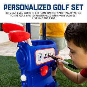 Holes and flags from Franklin MyFirst Golf Set enable backyard mini-course