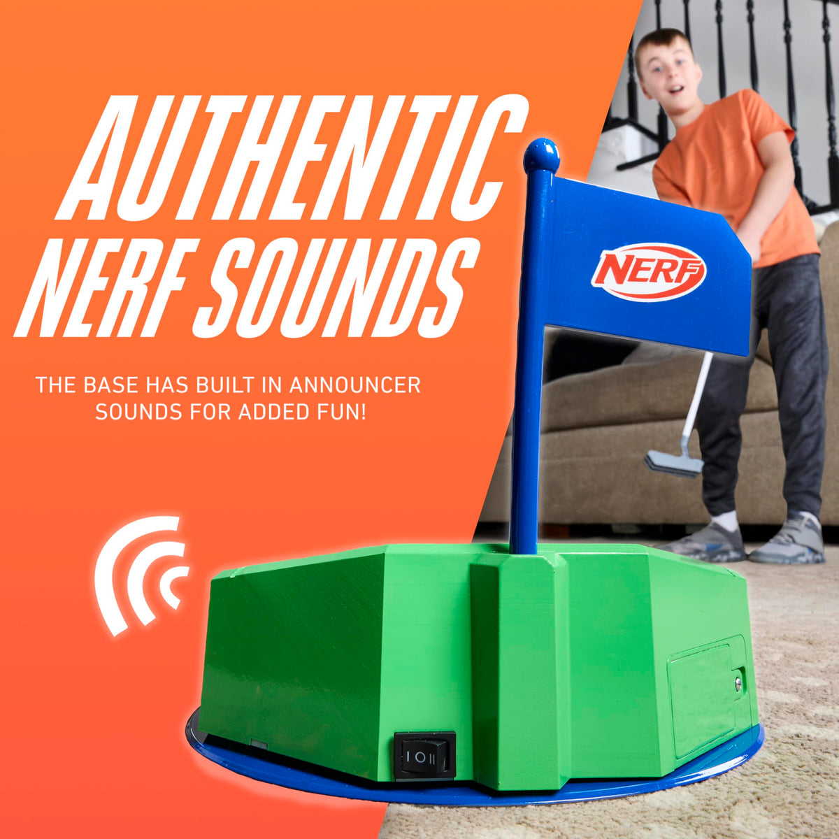Cup and auto return action on Nerf Pivot Putt in use