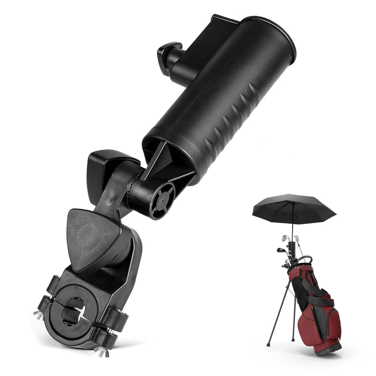Frdhee golf umbrella holder at 180-degree angle for versatile shade on the course