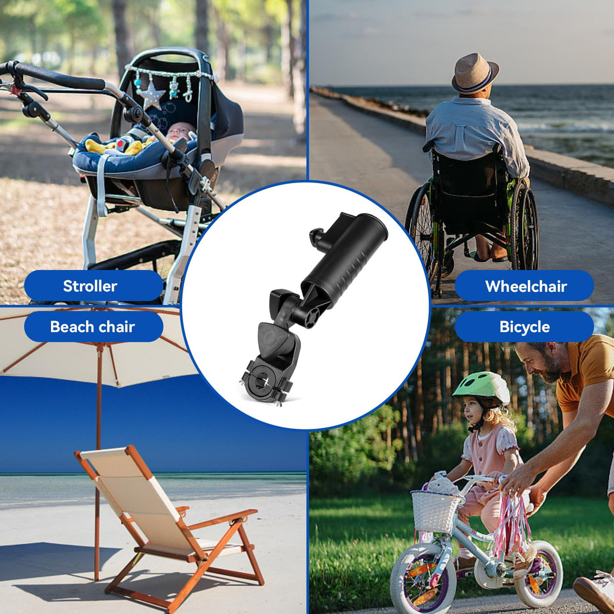 Frdhee multipurpose holder fits bikes, strollers, wheelchairs, and beach chairs