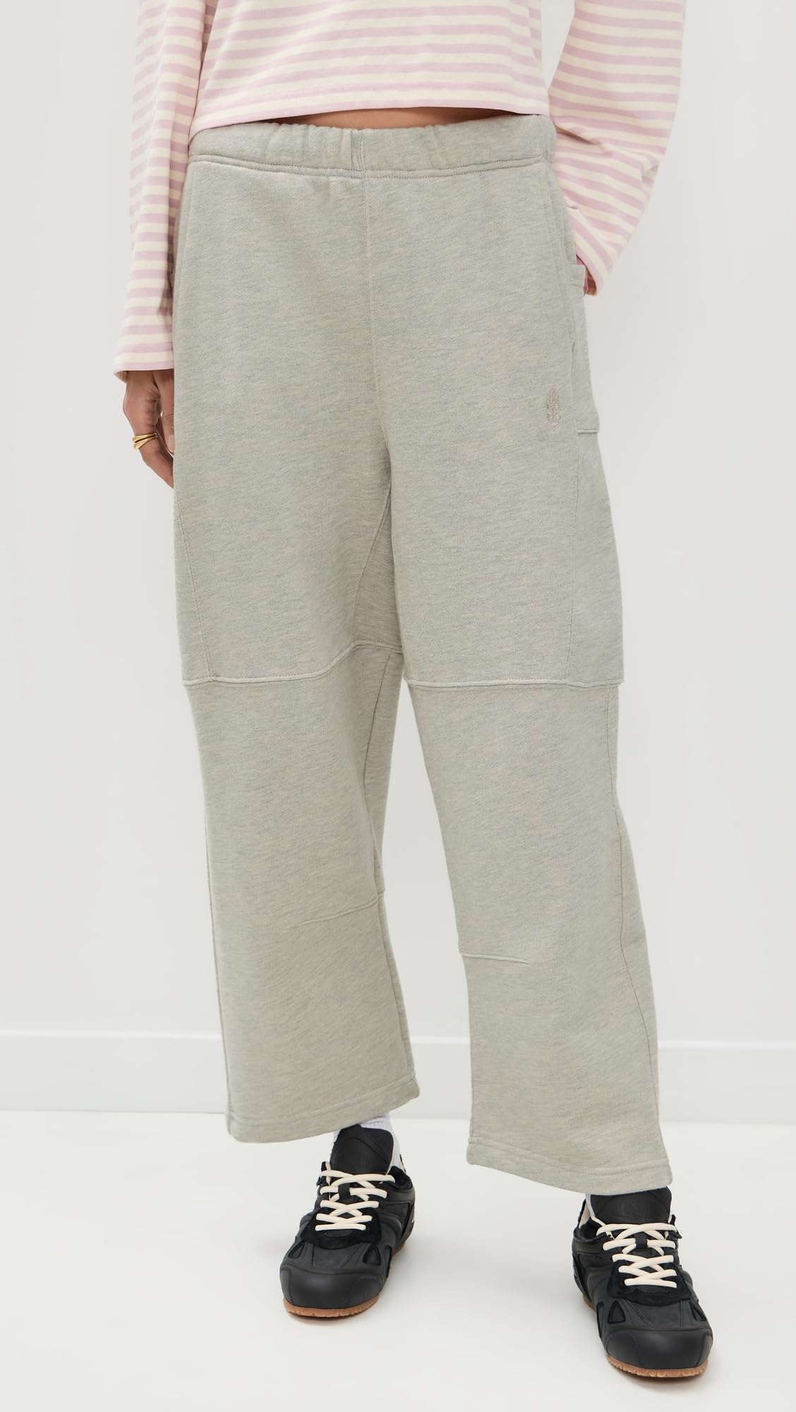 Free People Top Score Pants in heather grey, side view showing relaxed silhouette