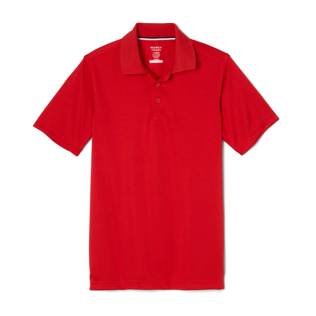 French Toast men's polo red front view showing the classic polo silhouette for daily wear.