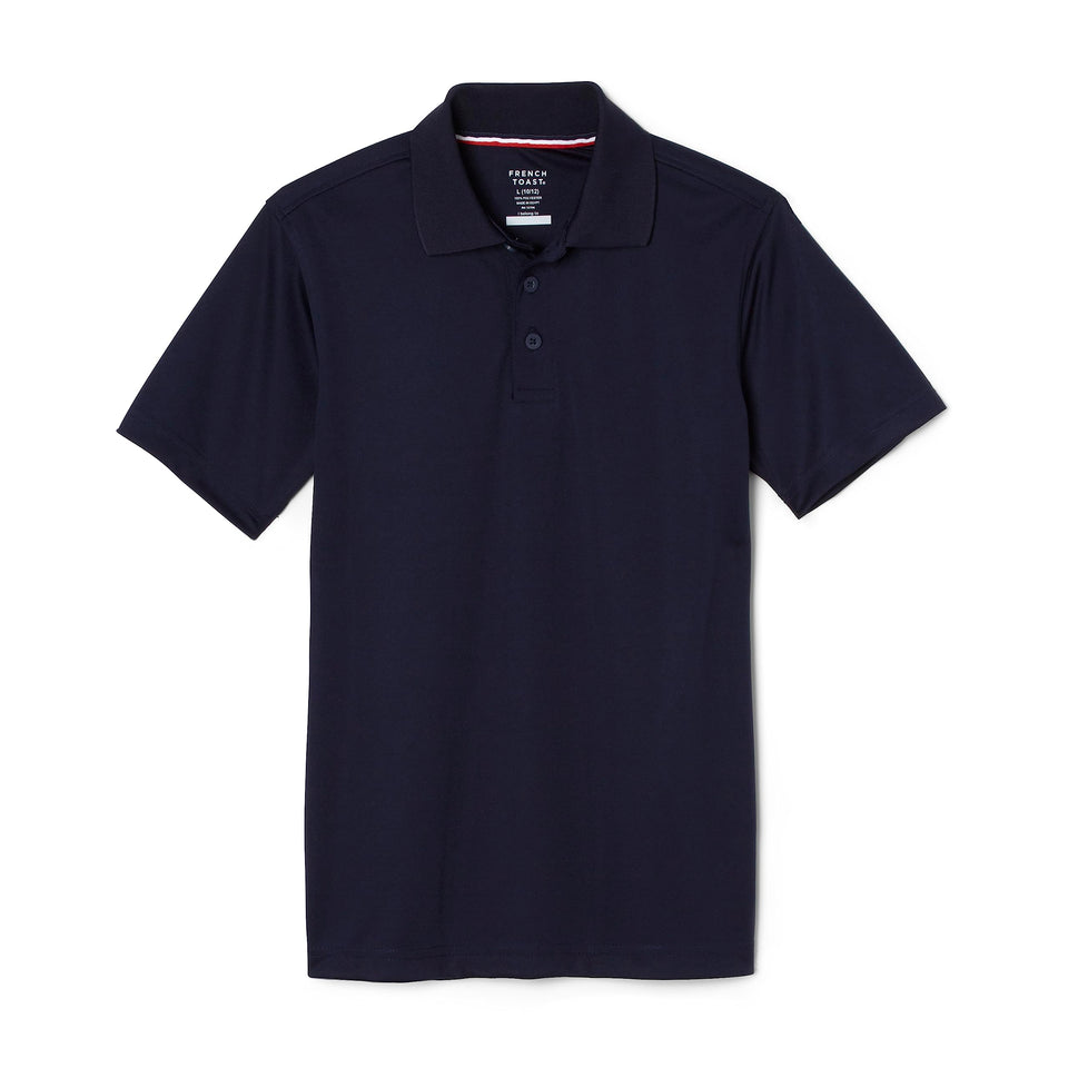 French Toast polo front view showing crisp collar and uniform-ready look.