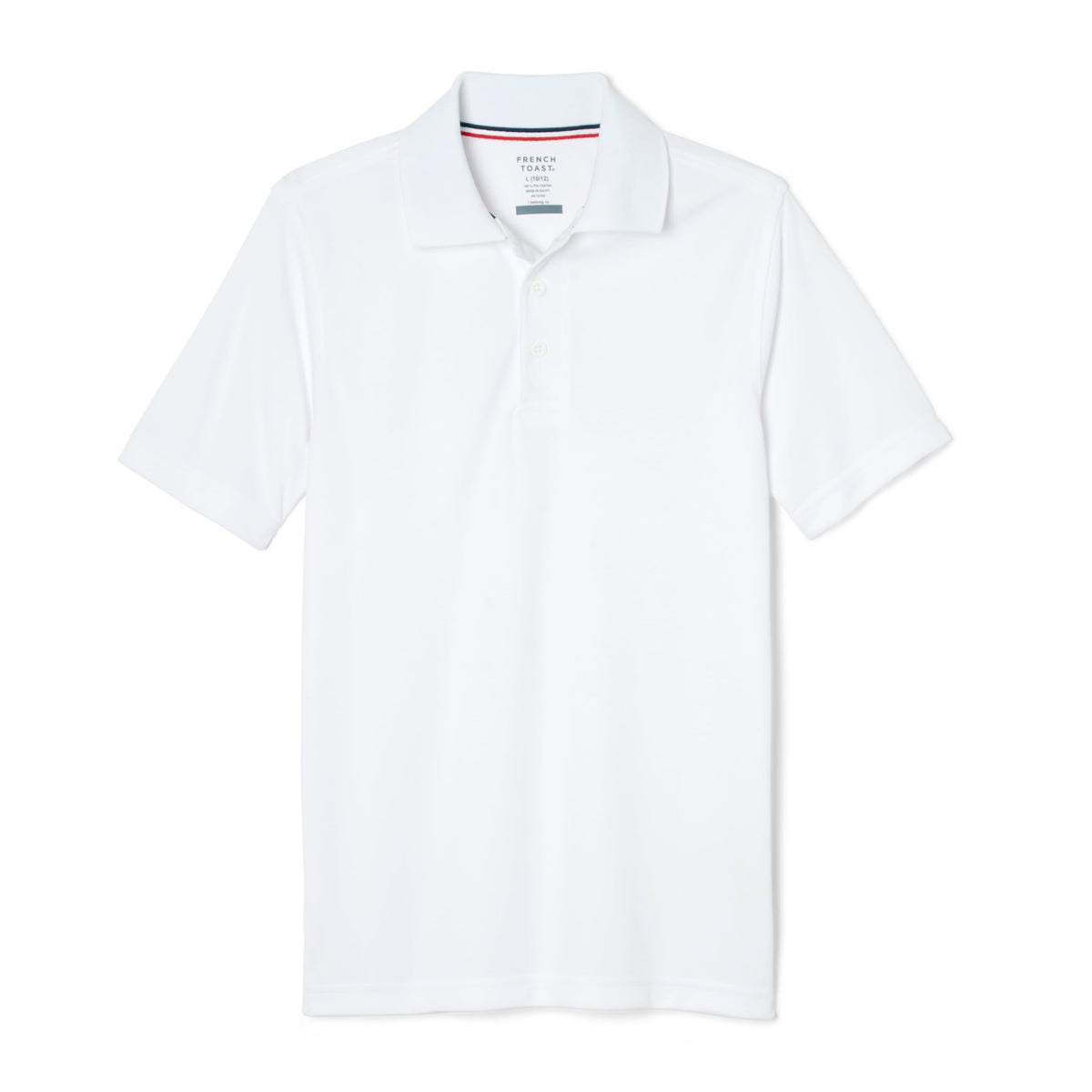 French Toast moisture-wicking polo front view keeps him cool in class and after school.