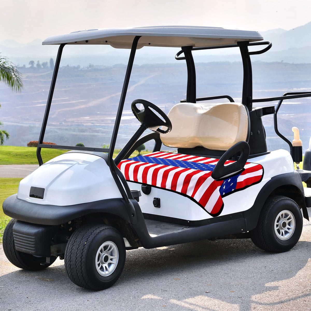 Soft, durable microfiber offers comfortable seating on sunny golf rounds