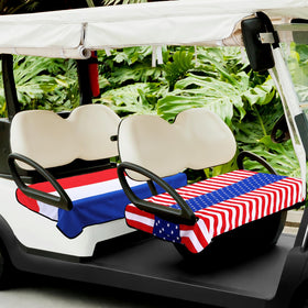 Frienda patriotic golf cart seat cover with red, white, blue stripes and stars for Memorial Day