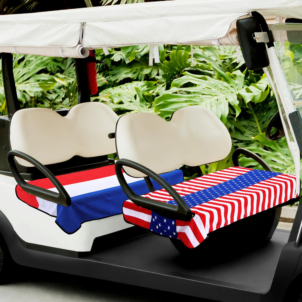 Frienda patriotic golf cart seat cover with red, white, blue stripes and stars for Memorial Day
