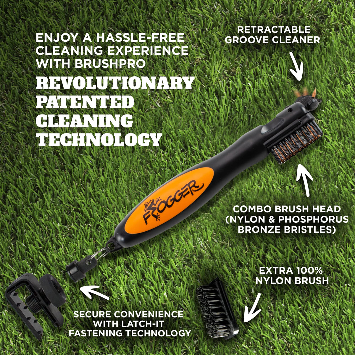 Close-up of Frogger BrushPro bristles showing patented composite design for groove cleaning