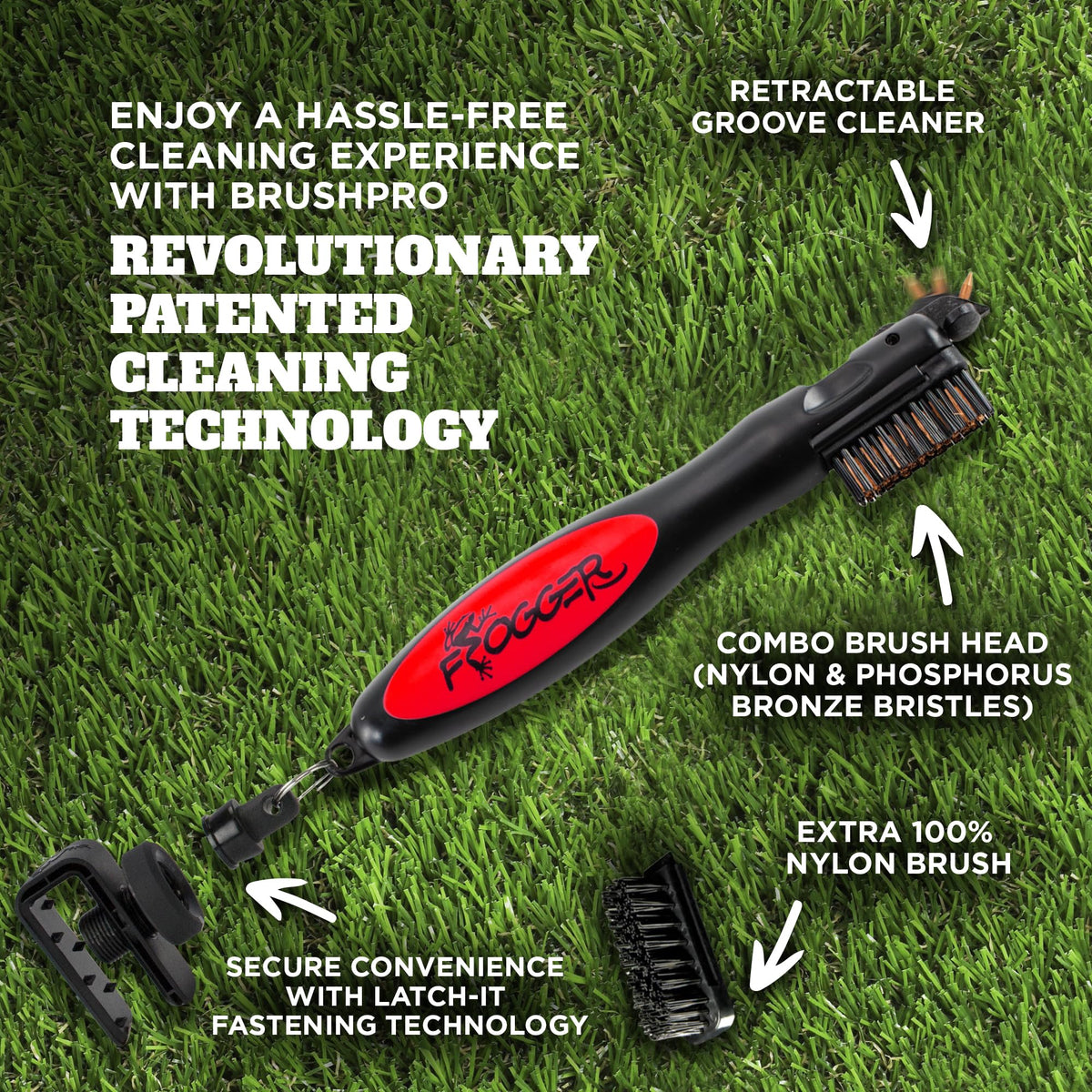 Frogger BrushPro ergonomic grip red for comfortable control on the course.