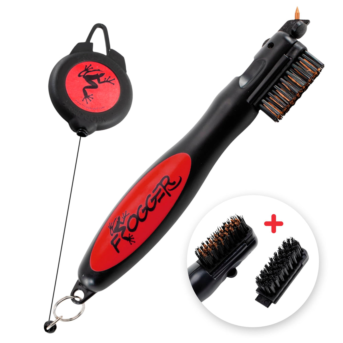Frogger BrushPro with ergonomic grip for comfortable club cleaning on the course.